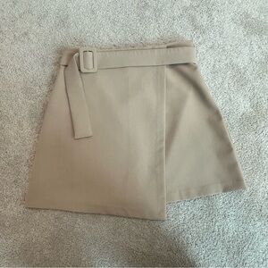 Jason Wu tan beige brown fabric belted wrap mini skirt Sz L NWT